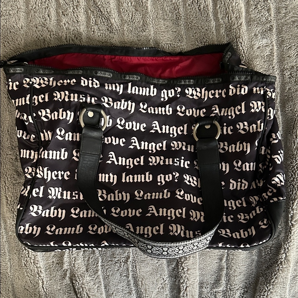 Lesportsac Black and White Text Tote